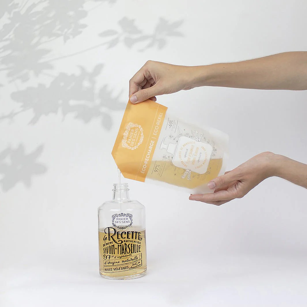VLOEIBARE HANDZEEP NAVULLING ORANJEBLOESEM Eco Refill verpakking met zonnige oranjebloesemgeur uit Zuid-Frankrijk