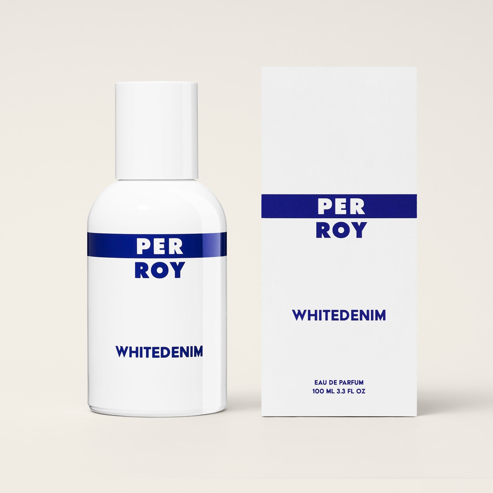 Perroy White Denim fles onder water — fris, zout en lichtgevend parfum