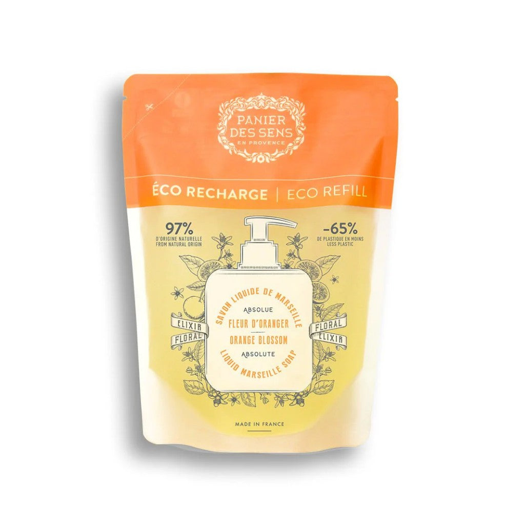 VLOEIBARE HANDZEEP NAVULLING ORANJEBLOESEM Eco Refill verpakking met zonnige oranjebloesemgeur uit Zuid-Frankrijk